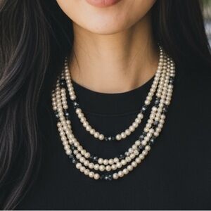 Eccentric Glam Vintage Glass Pearl and Rhinestone Hook Clasp Necklace